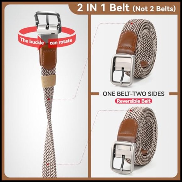 Braided Stretch Elastic Belt with Pin Oval Buckle, No Hole Design main image 6